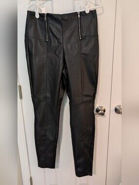 Bar III Black Faux Leather Leggings with Moto Panels
